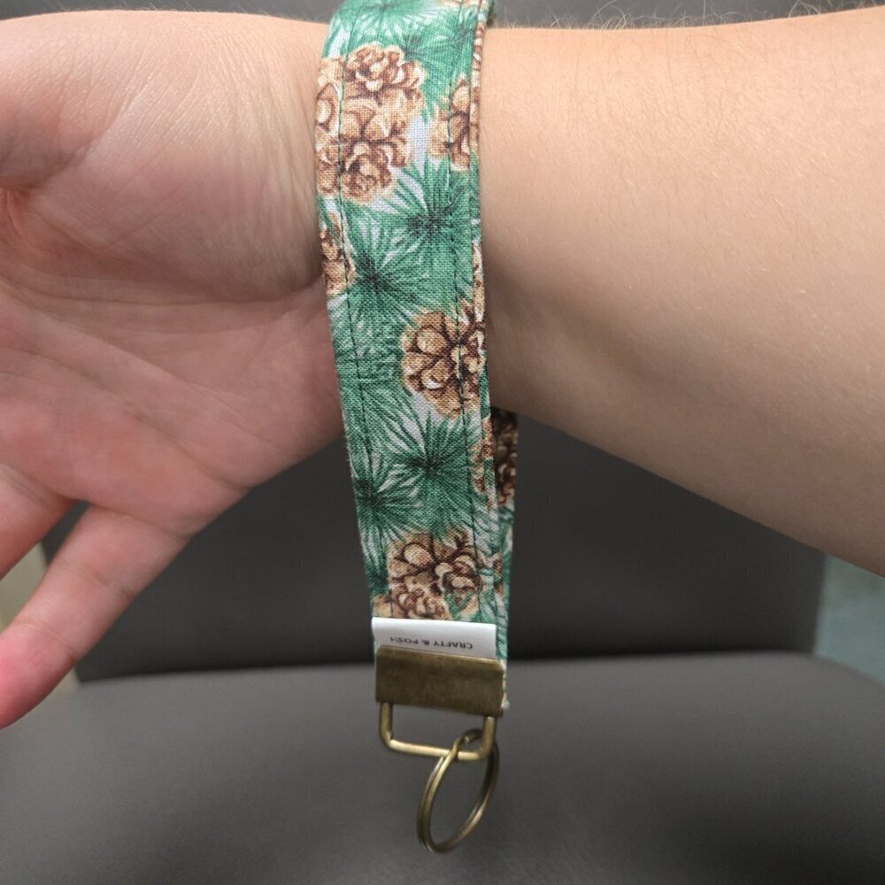 Crafty & Posh Green Pinecone Print Handmade Key Wristlet